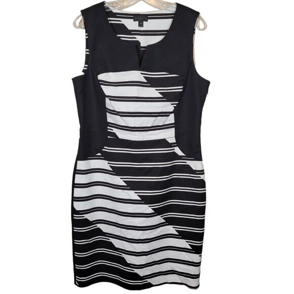 Worthington Mini Sheath Dress Sleeveless Side Zip Striped Black & White Size 14 - Picture 1 of 6